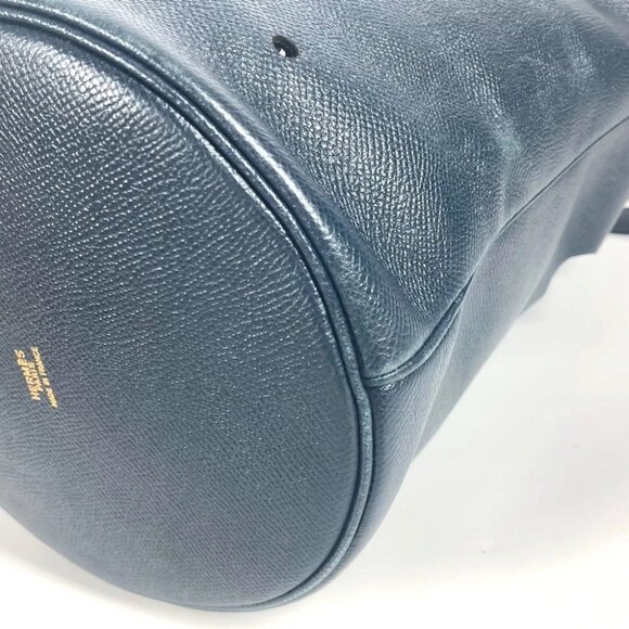 HERMES Tassel fringe Manjoire Drawstring bag Shoulder Bag Leather Navy - Picture 6 of 15